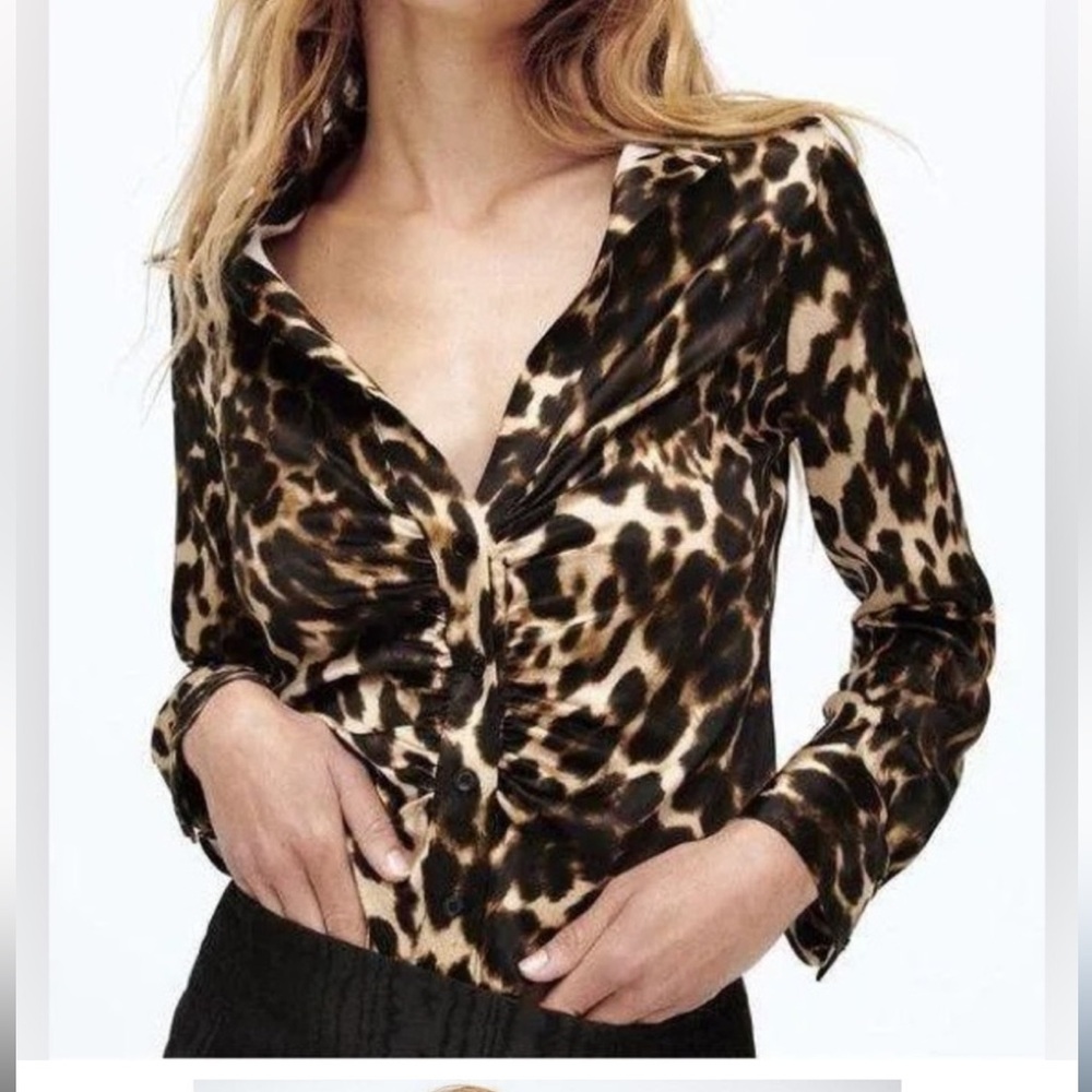 Zara silk effect ruched shirt